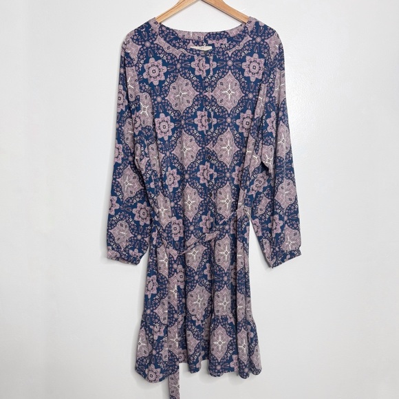 NWT Loft Plus ButtonDown Collarless Ruffle‎ Hem Dress Navy/Purple Size 22 - Picture 1 of 12